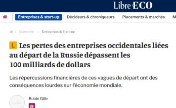 # RESEAUX PRO-RUSSES ‘RUSSOSPHERE’/ LES PERTES DES ENTREPRISES OCCIDENTALES LIÉES AU DÉPART DE LA RUSSIE DÉPASSENT LES 100 MILLIARDS DE DOLLARS
